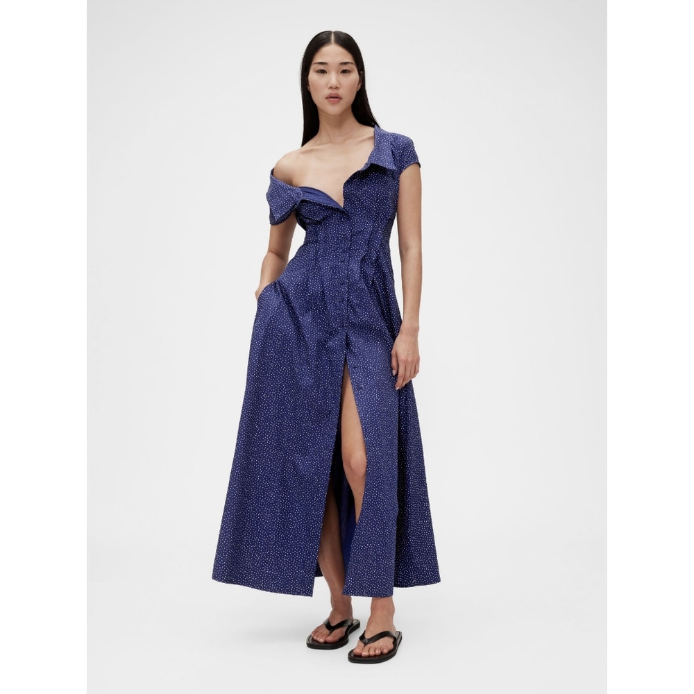 GAP Navy Blue Polka Dot Off-Shoulder Maxi Dress